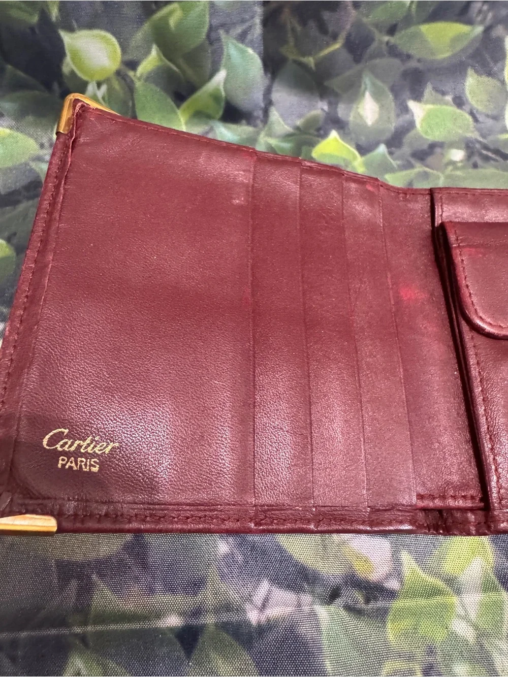 Cartier Men's Leather Bifold Wallet - Burgundy with Gold Accents